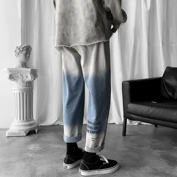 

2020 New Fashion Mens Jeans Brand Ins Hip Hop Gradient Ripped For Men Solid Cotton Full Length Mid Black Color Sale Washed Jeans