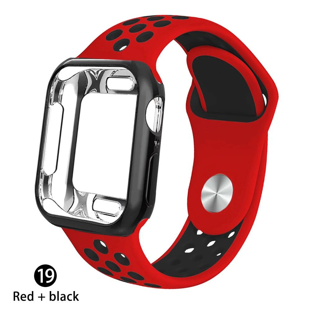 Силиконовый спортивный ремешок+ чехол для apple watch 5 4 3 2 1 серия 38 мм 42 мм ремешок для iwatch 40 мм 44 мм браслет аксессуары для запястья - Цвет ремешка: Red black