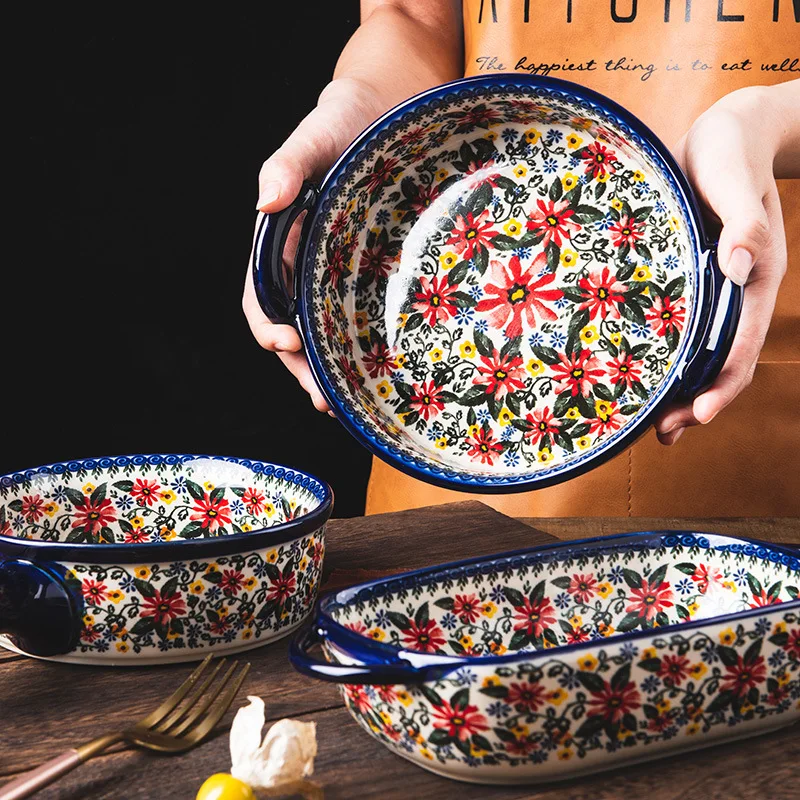 

Poland Bohemia Colorful Kitchen Tableware Ceramic Creative European Simple Household Salad Steak Spaghetti Dish Backing Tray