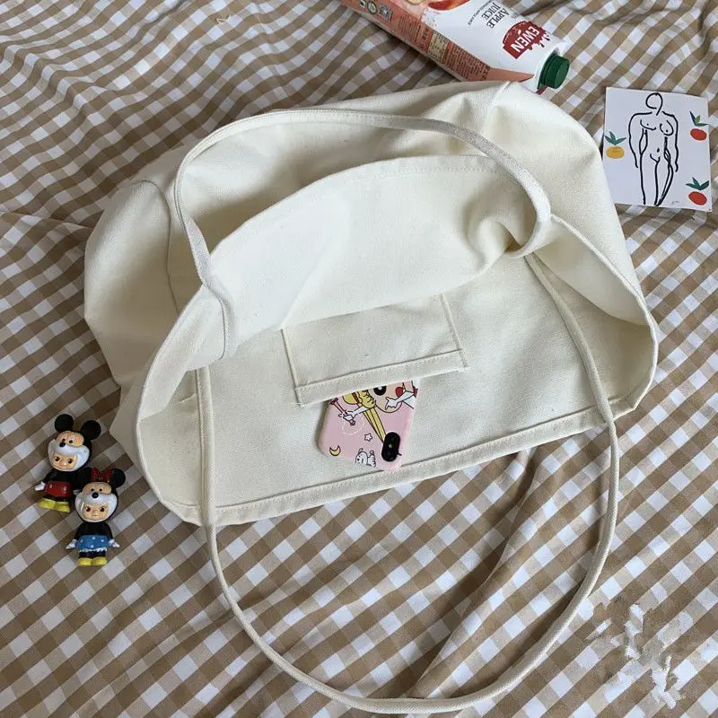 Casual Canvas Shopping Bag High Quality Eco Reusable Grocery Handbag Lightweight Shoulder Bags Large Capacity  Daily Tote Pouch