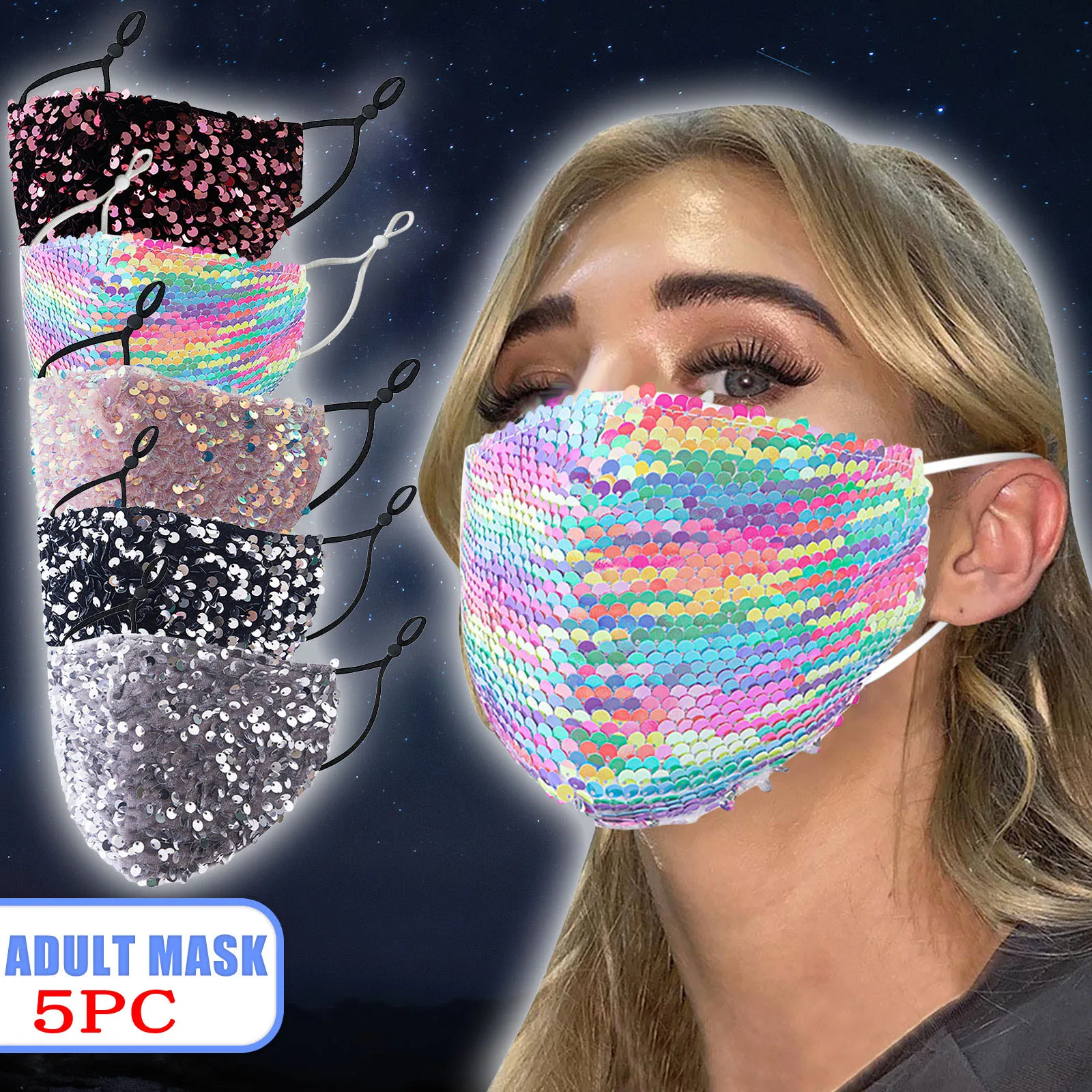 

Fast Delivery Within 24 Hours MÃ¡scara Adult Reusable Washable Sequins Adjustable Breathable Windproof Protective Mask Bandage