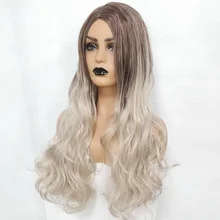 Парик черный серый градиентный парик леди окрашенные длинные вьющиеся волосы волна объем высокая температура провода KG66