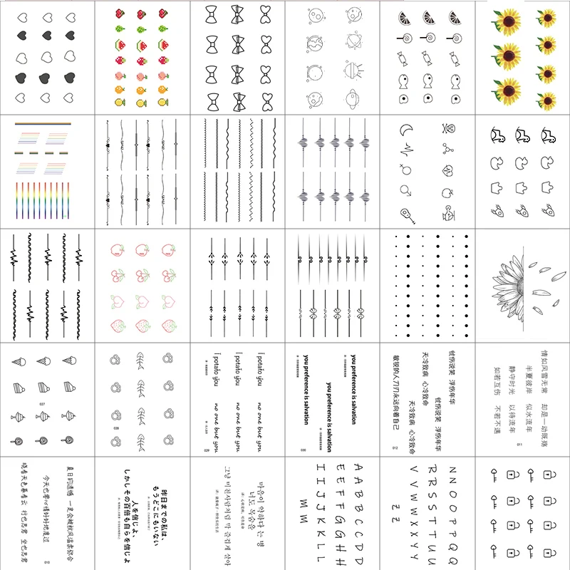 30pcs Small Temporary Tattoo Sticker Heart Line Dot Black Fake Tatoo Woman Girl for Finger Hands Body Tatouage Temporaire Femme | Красота и