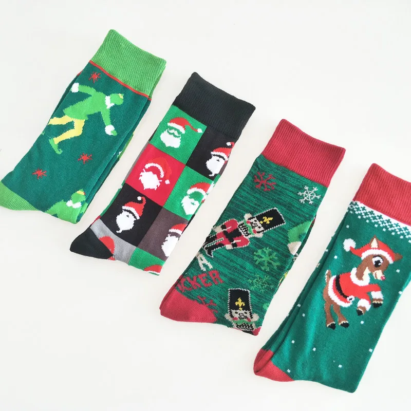 

Cartoon Christmas series print socks skiing Milu deer soldiers Santa Claus autumn winter men cotton sock comfortable breathable