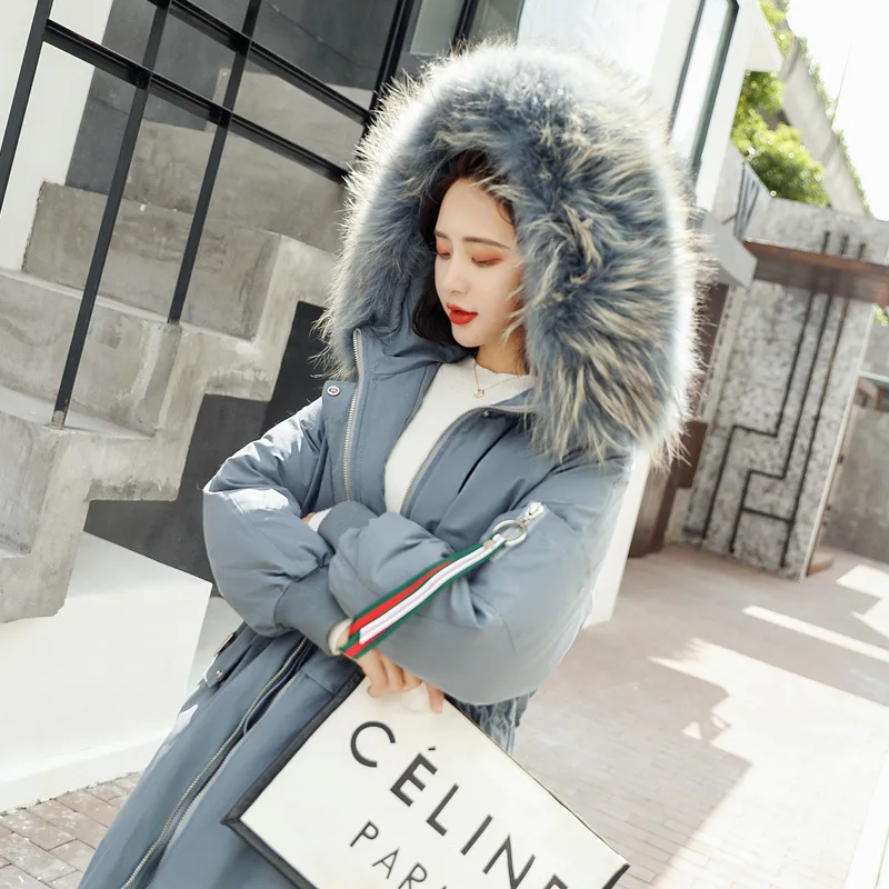 WOMEN'S Dress down Feather Winter Mid-length Warm Hooded Fashion Raccoon Fur Collar 90 Cloth Boutique down Jacket
