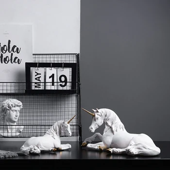 

Home Statue Decoration Accessories Creative Resin Cute White Unicorn Figurine Ornament Sculpture Room Desktop Craft Wedding Gift