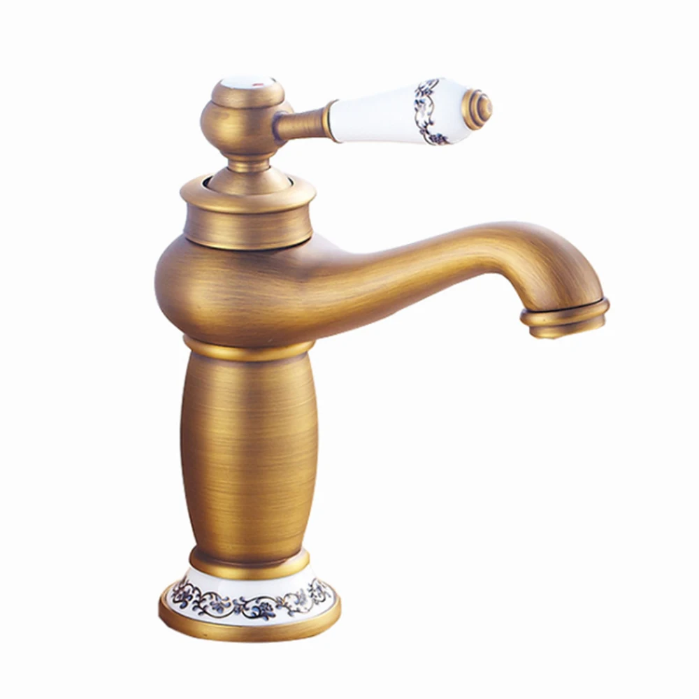 

European Style Copper Faucet European Antique Hot and Cold Double Open Basin Faucet