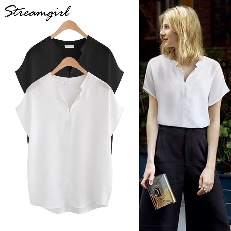 White chiffon blouse short sleeve Clearance