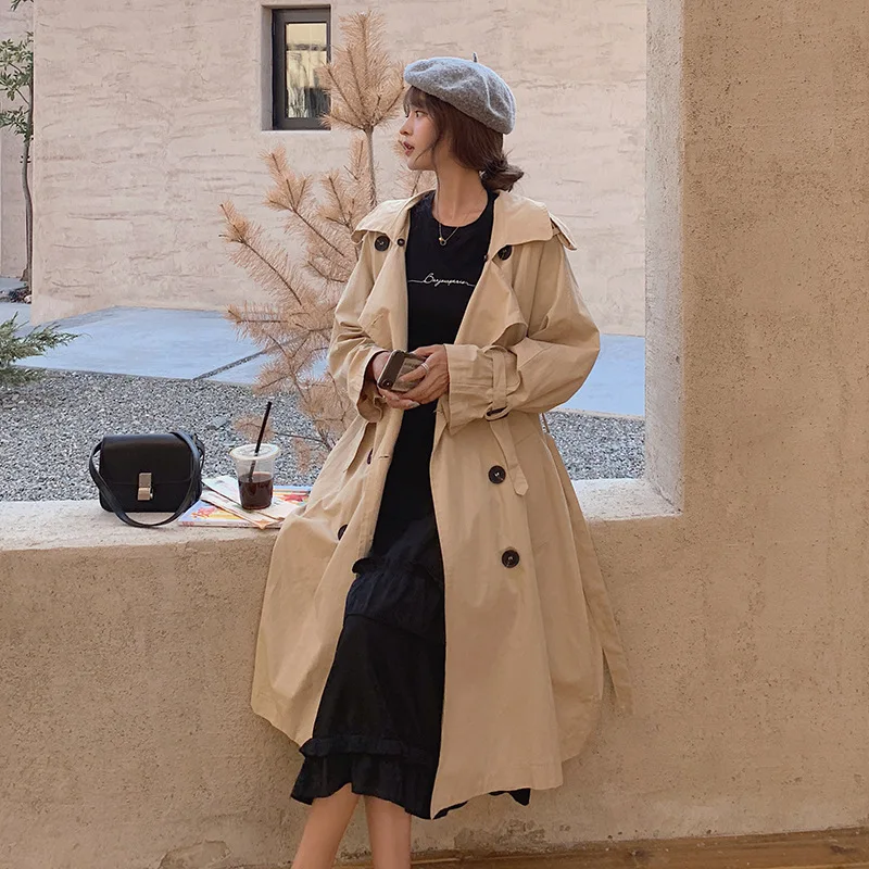 

Photo Shoot Trench Coat Women's Mid-length 2019 New Style Spring And Autumn CHIC Casual Loose-Fit Waist Hugging over-the-Knee Do