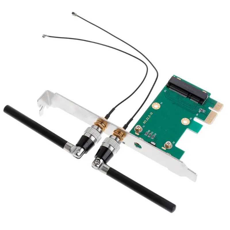 Wireless Wifi Network Card Mini PCI E To PCI E 1X Desktop Adapter 2 Antennas 2