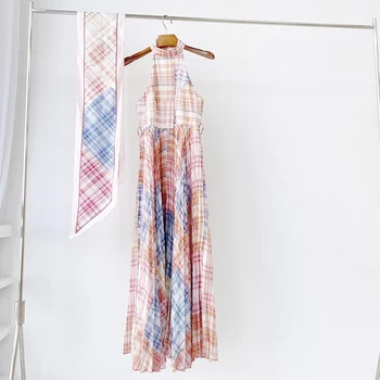 

Australia sun pleated sleeveless ribbon belted waist dress new for autumn and winter