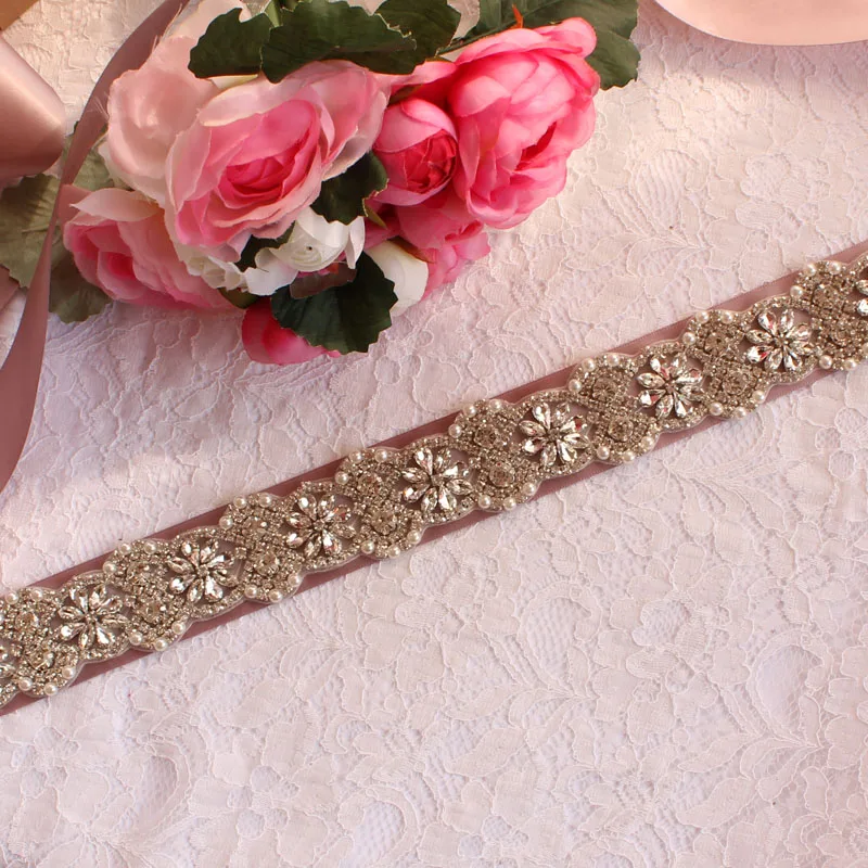 Vrouwen Steentjes Riem Trouwjurk Handgemaakte Diamanten Kristal Riem Accessoires Huwelijk Bruids Sjerpen Kunt Aanpassen Elke Maa - Цвет: Сливовый