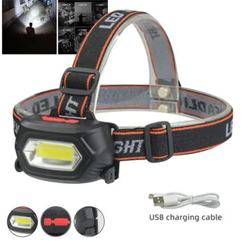 

4x 1x 300lm COB LED Mini Running Headlamp 1200mAh Rechargeable Hunting Head Torch Light Powerful Warning Strobe Light 3Modes