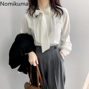 

Nomikuma 2020 Spring New Women Chiffon Blouse Bow Tie Long Sleeve OL Style Shirt Korean Office Ladies Solid Blusas Top 3Z070