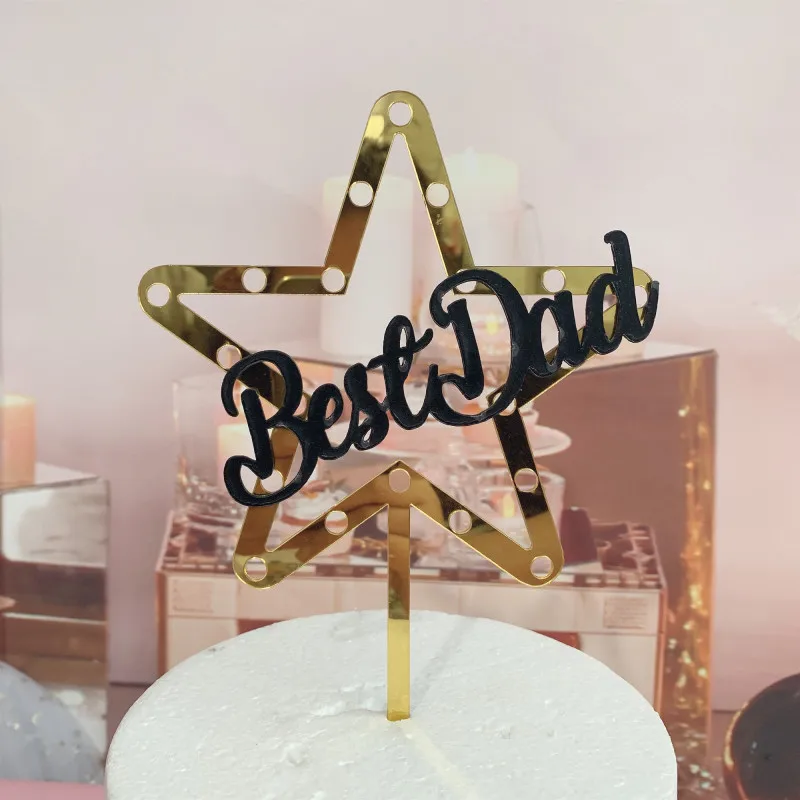Супер папа акриловый торт Топпер черные золотые звезды Лучшие папа украшения для кексов для отца день папин День Рождения украшения для торта для вечеринки