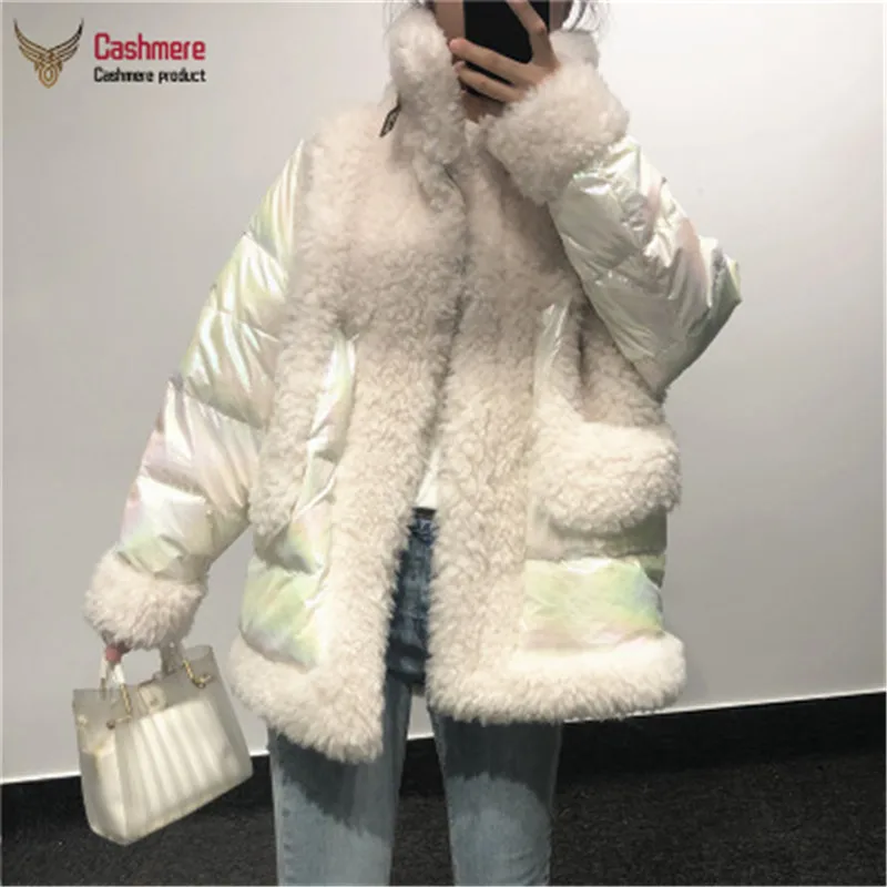 

women winter 100% wool polyester fabric fur down warm jacket girl short coat lady Long jacket overcoat