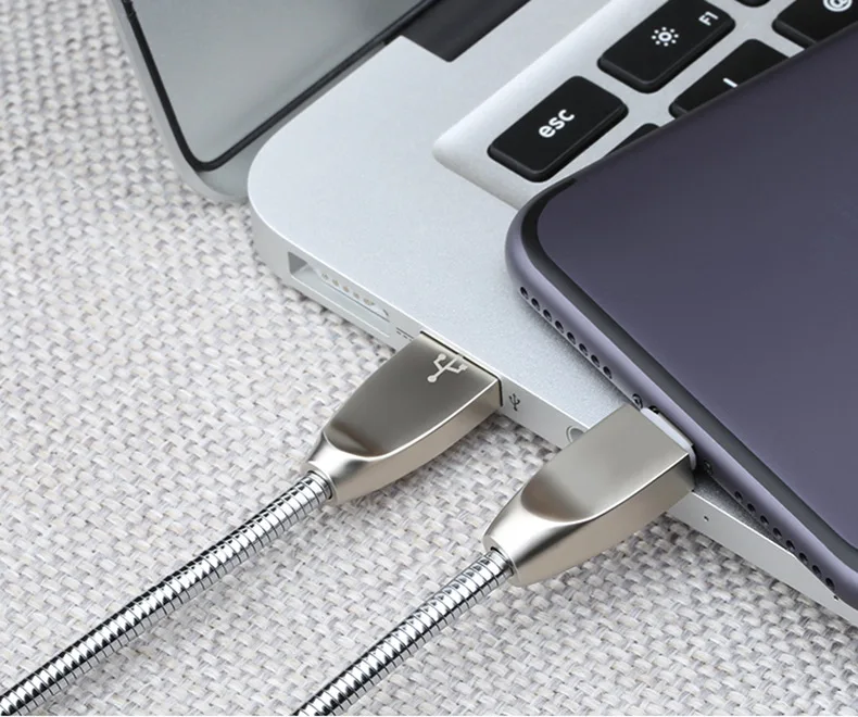 Zinc USB Cable 5V 2.4A Fast Charging Metal Braide Type C Micro USB Charger Cable Spring Wire Cord for Samsung Xiaomi Huawei usb quick charge