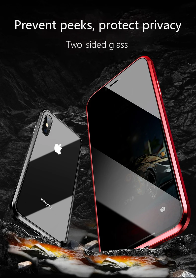 Чехол из закаленного стекла с магнитом на заднюю панель для IPhone X, XR, XS, max, задняя крышка для девочек с открытым экраном, металлический каркас, полностью защитный чехол