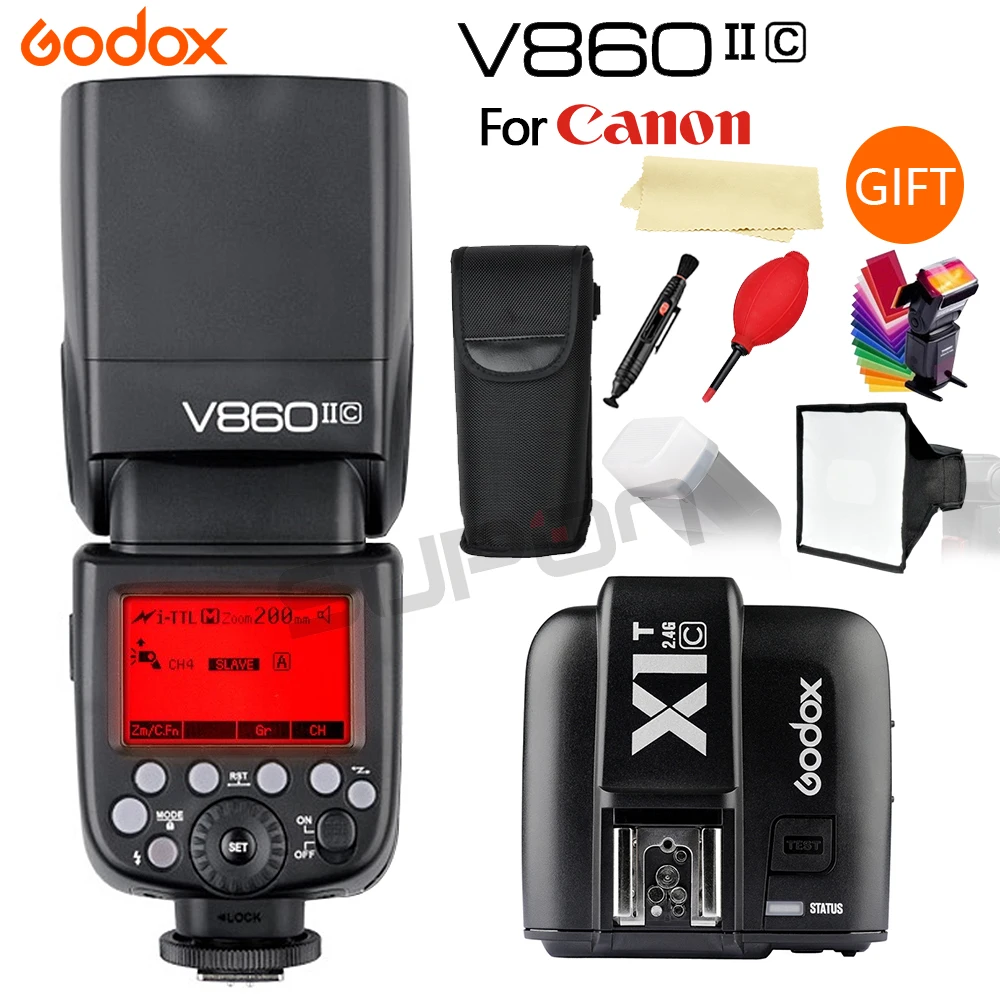 Godox V860II V860IIC Li-Battery TTL HSS 1/8000s Camera Flash Speedlite 2.4G With X1T-C+Softbox for Canon 60D/650D/80D DSLR+Gift |
