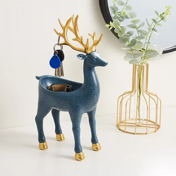 

1Pc Elk Shaped Storage Ornament Lovely Christmas Desktop Decor (Blue Golden)