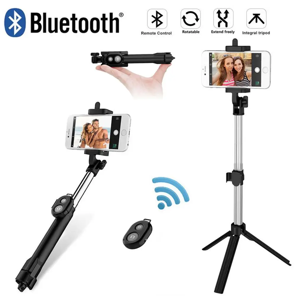 

3 in 1 Wireless Bluetooth Selfie Stick for iphone/Android/Huawei Foldable Handheld Monopod Shutter Remote Extendable Mini Tripod