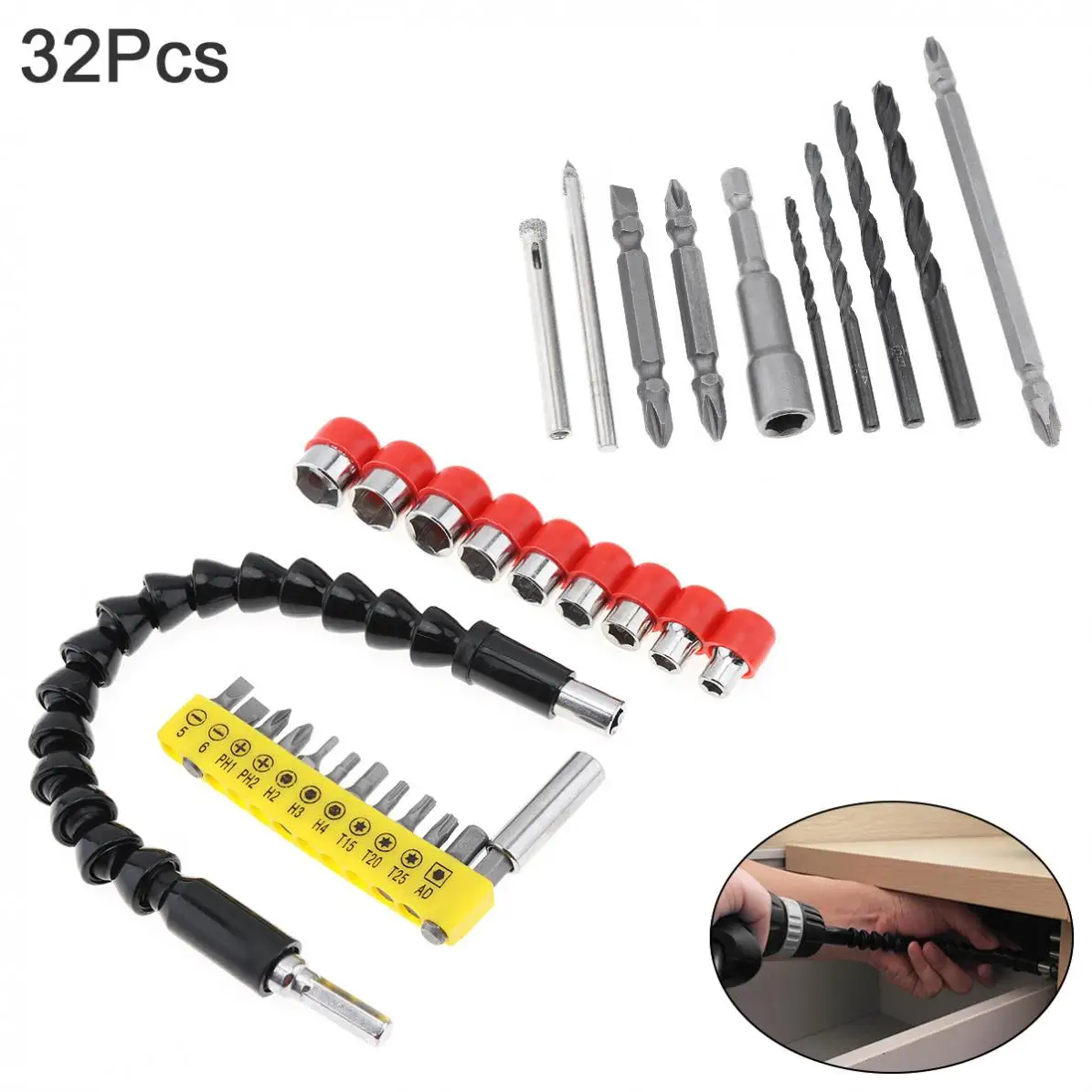 32pcs/set Electric Drill Accessories Universal Flexible Shaft / High