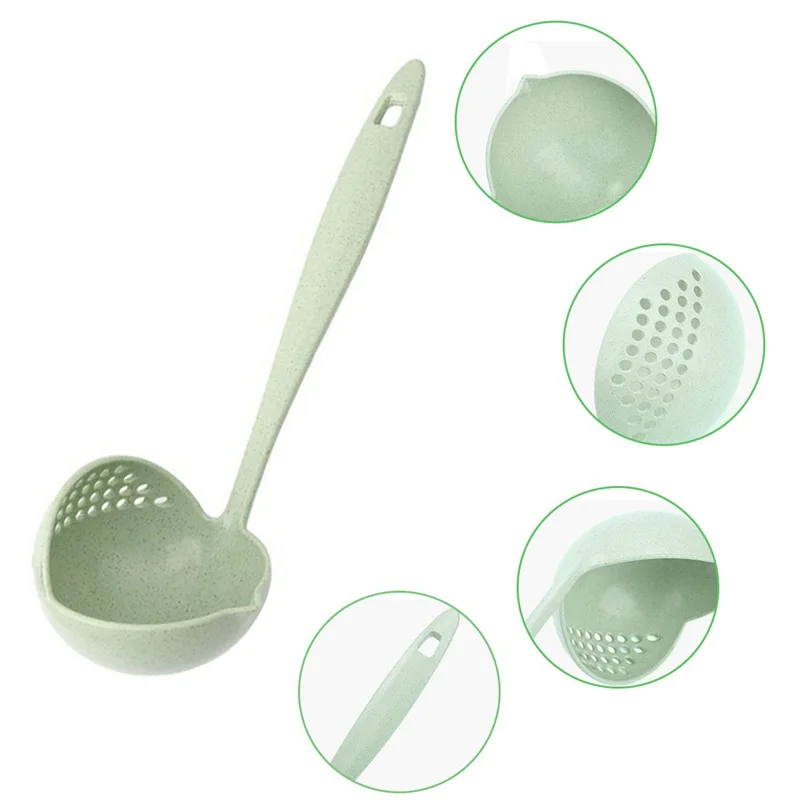 Big deal 2 In 1 Hot Pot Dinnerware Porridge Soup Spoon With Filter Skimmer Kitchen Utensil Long Handle Colander green