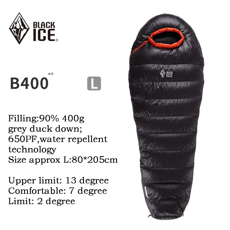BLACKICE-25 градусов, 90% утиный пух, спальный мешок для мам, слитные одиночные спальные мешки для кемпинга, походов, зимних холодов B700 B1000 B1500 - Цвет: B400 L black