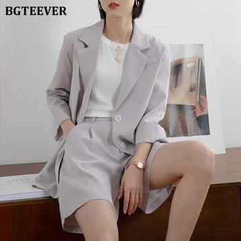 

BGTEEVER Chic Women Short Suits Half Sleeve Jacket Blazer & Wide Leg Shorts Loose Female Blazer Suit Women 2 Pieces Set 2020