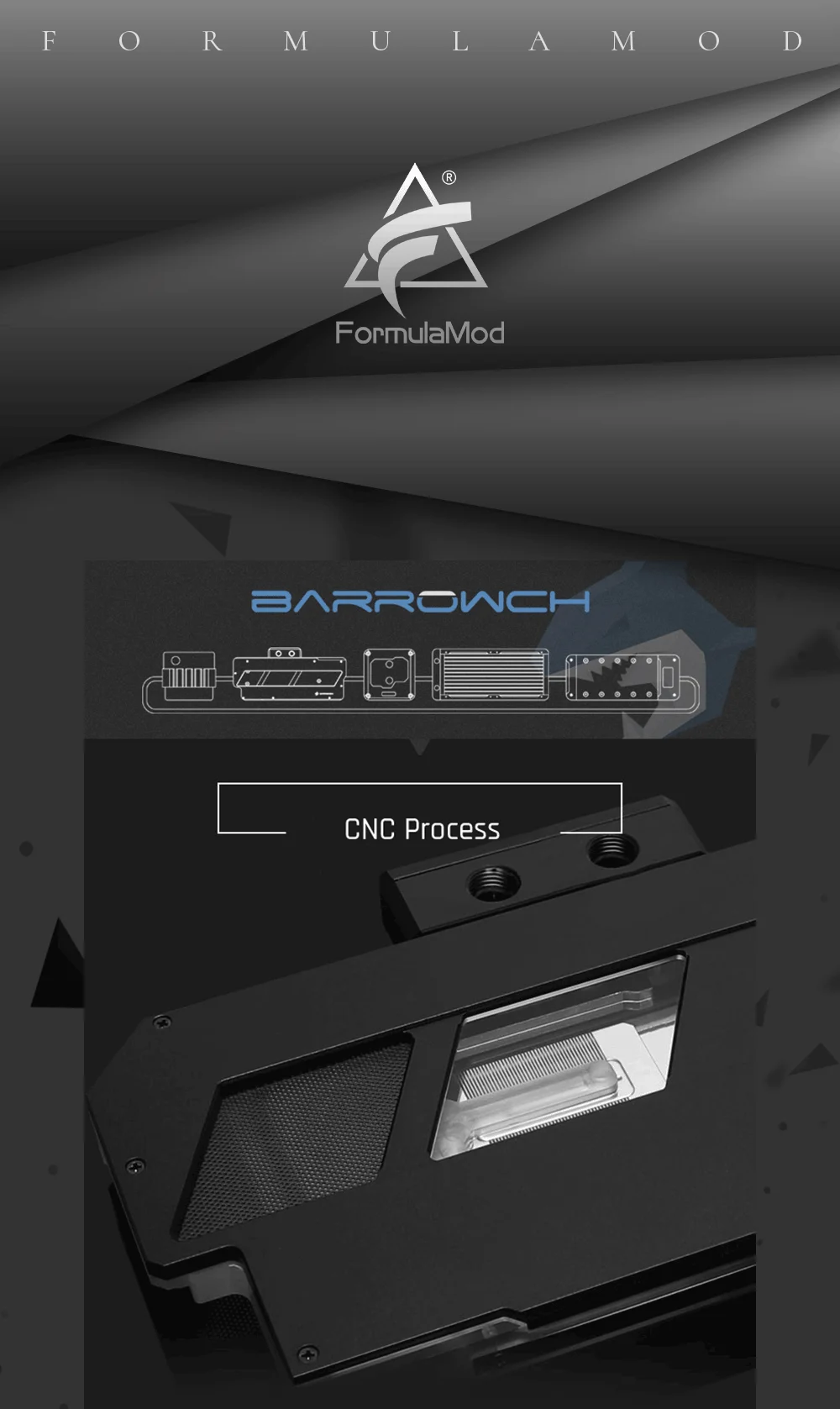 Barrowch FB-ASS2080T-PA,Digital Thermometer GPU Blocks, 5v 3pin Aluminum Alloy Panel, For Asus Rog Strix RTX2080/2080Ti  