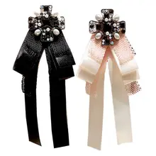 Винтажная кружевная атласная лента бант Офисная Женская Брошь булавка Стразы Крест ошейник "галстук-бабочка"