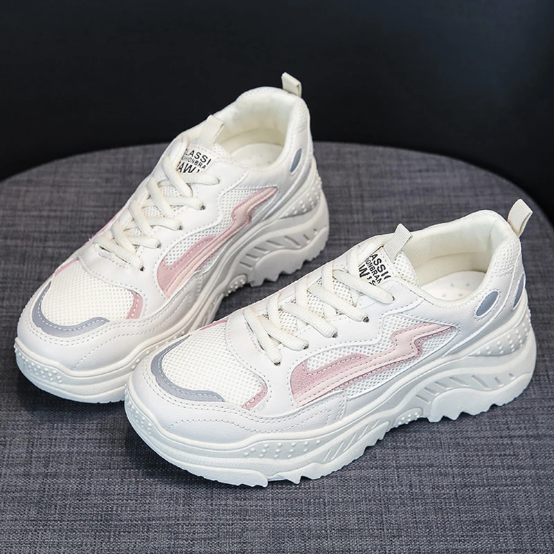 

Spring New Platform Sneakers Women 2020 Fashion Comfort Lace Up Chunky Shoes Woman Casual Beige White Sneakers Plus Size 36-42