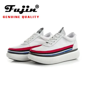 

2020 genuine leather platform thick heel casual women shoes sneakers lace-up white sneakers
