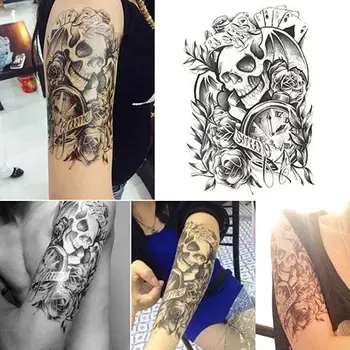 

Large Sexy Temporary Tattoo Skull Temporary Body Arm Stickers Black Removable Waterproof
