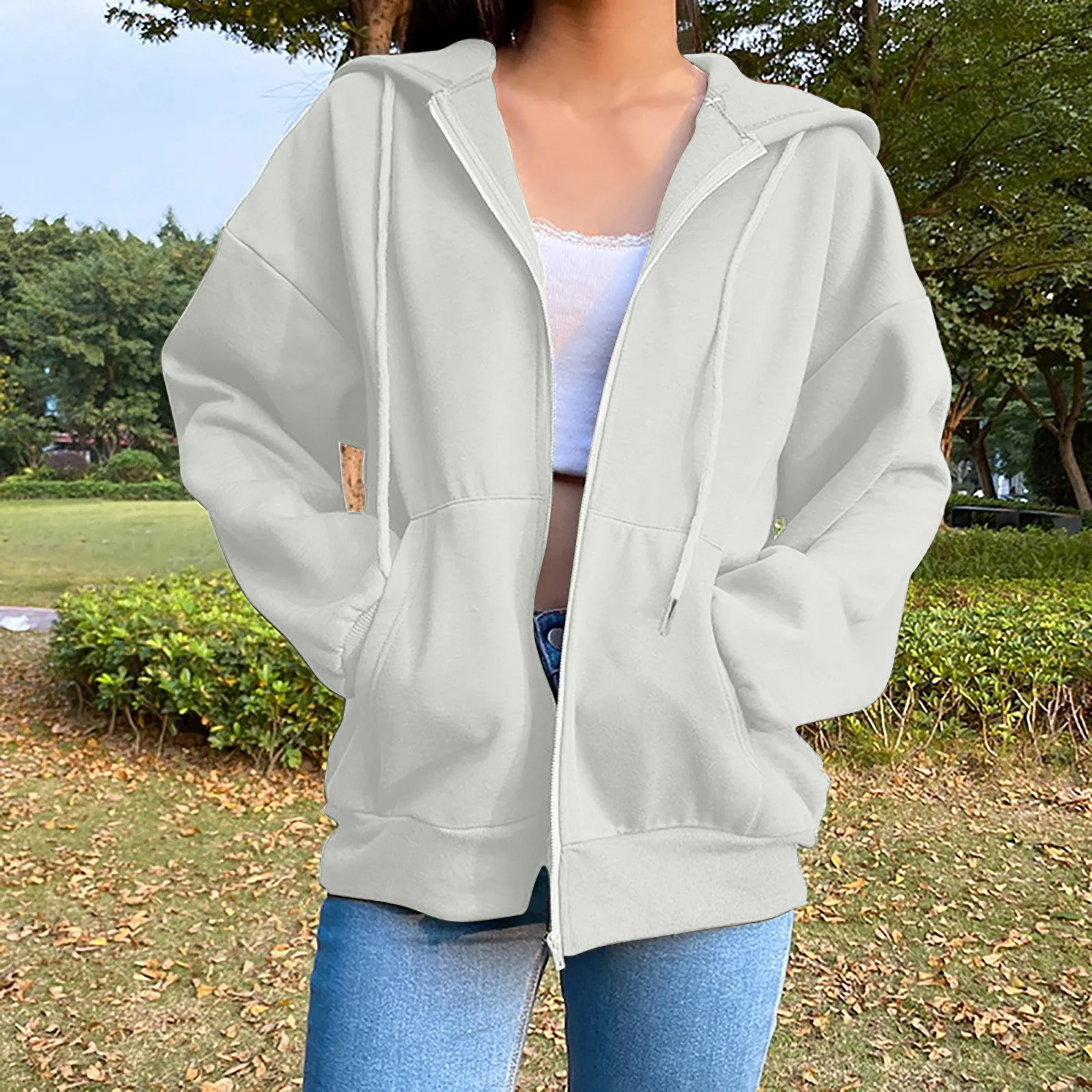 Women's Coat Fashion Solid Hooded Plush Sweatshirt Long Sleeve Jacket Clothes Loose Coat 1