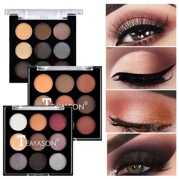 

TEAYASON 9 Colors Eyeshadow Pallete Dish Earth Color Pearlescent Matte Eyeshadow Diamond Glitter Lasting Eye Style Makeup TSLM1