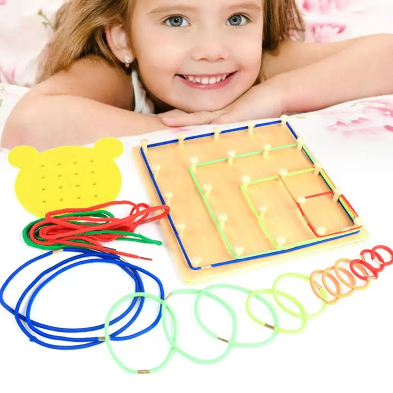 Детская деревянная Geoboard блок с сеткой отверстий Geo доска Графический Обучающие инструмент R7RB