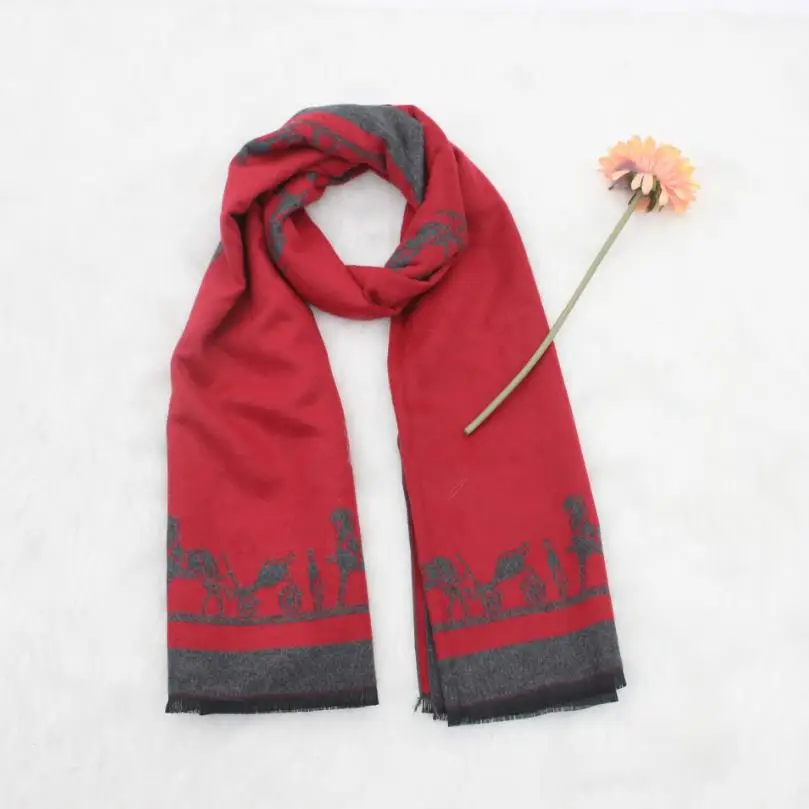 gray red Winful для женщин Зимний шарф утолщаются теплый кашемир шаль леди обертывания конский узор кисточки женские длинные шарфы - Цвет: gray red