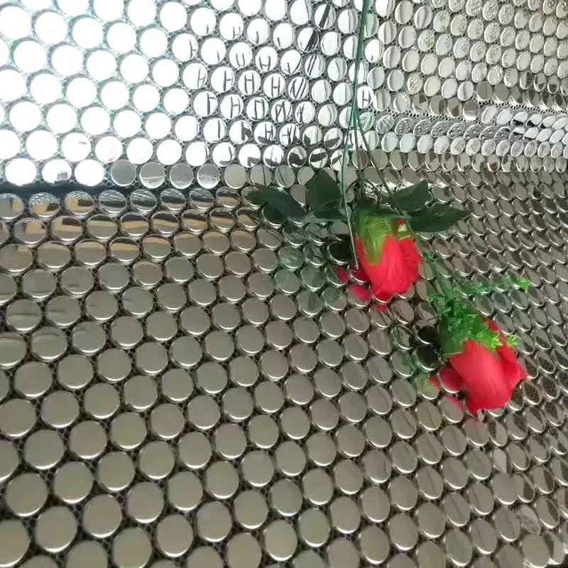 По невысокой фабричной цене полированные блестящие серебряные Пенни металлическая мозаичная плитка DIY обои для душевой ванной комнаты деко