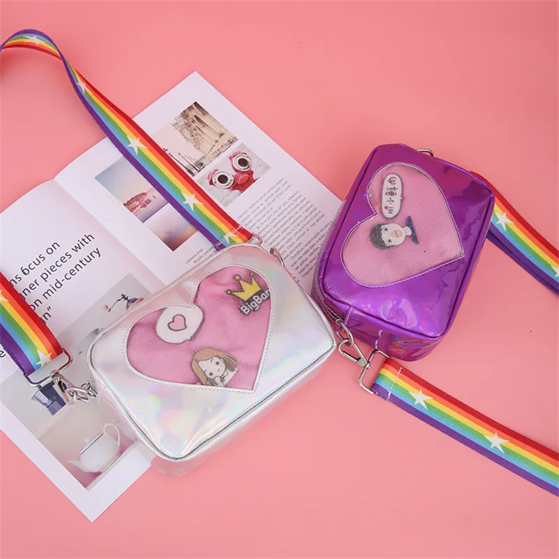 Transparent Cute PU Leather Messenger Bag Love Heart Shape Kids Kawaii Crossbody Case Teenage |