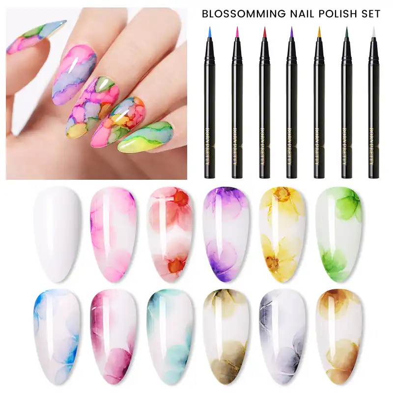 新生児かわいい2ピース セット開花マニキュア水色インク1ミリリットル花効果ネイルアートbeautysmoke絵画ペンdiyデザイン ネイルジェル Aliexpress