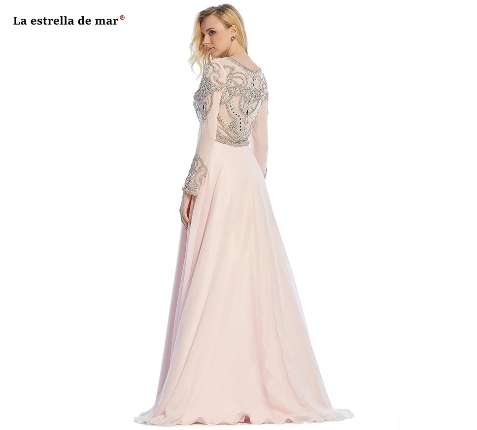 Vestidos de gala 2019 новые кружевные шифоновые длинные, обшитые Бисером Рукава A Line Лавандовые Румяна персиковые платья для Школьного бала длинные