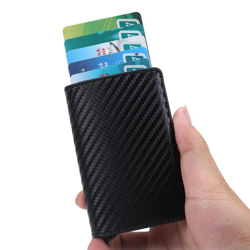 Автоматически всплывающий мужской кожаный кредитный держатель для Карт RFID блокирующий металлический алюминиевый чехол для ID карты мини-Органайзер Кошелек
