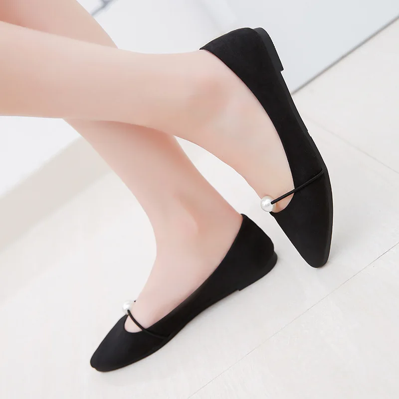 

Spring New Style Korean-style Pointed Shallow Mouth Flat Solid Color Shoes Pearl Foot Covering Comfortable WOMEN'S Suede Shoes