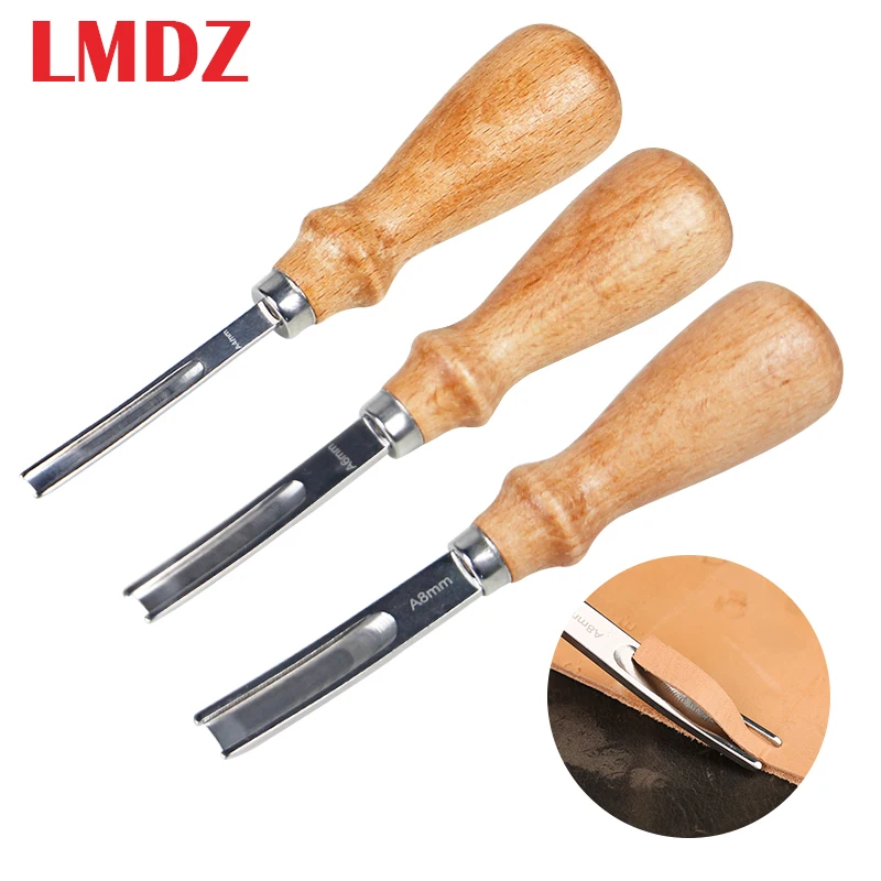 LMDZ 4/6/8mm  Leather-based Craft Edge Trimming Instruments Package Large Shovel Blade Drumming Wooden Deal with Chopping Edge Skiving Craft Provides