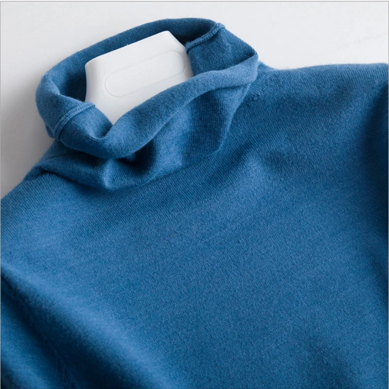 Женские вязаные свитера с высоким воротом, длинный рукав, базовый пуловер, джемпер, Осень-зима, бежевые вязаные водолазки для женщин - Цвет: Синий