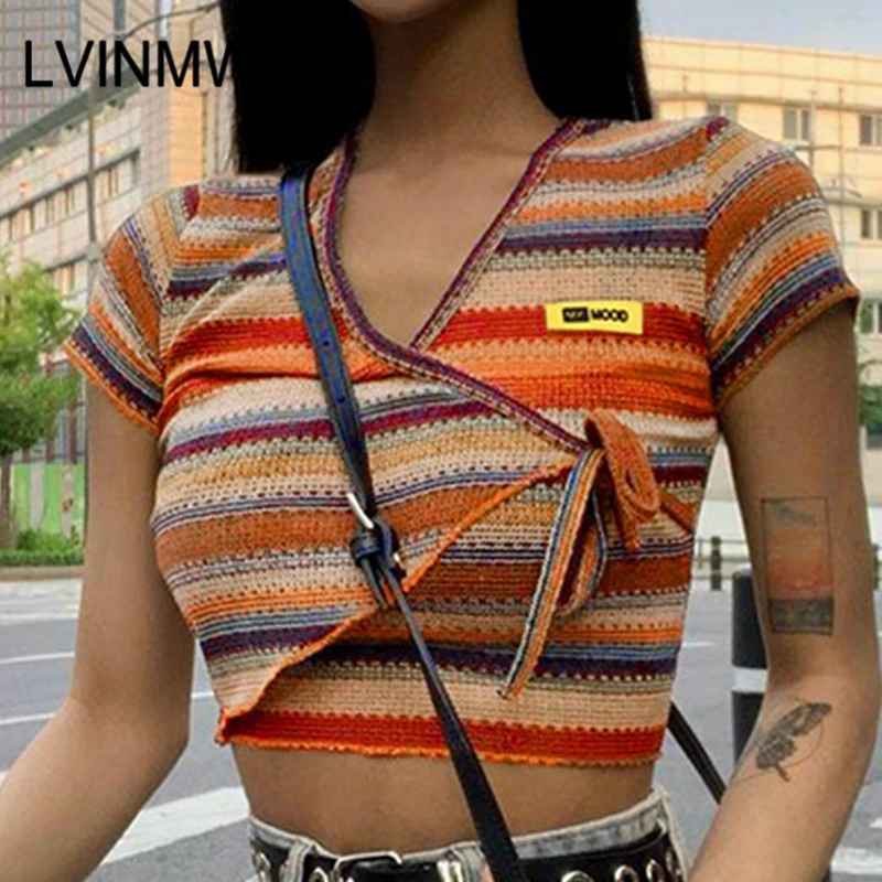 LVINMW сексуальный укороченный топ с v образным вырезом на завязках оборками и