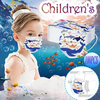 

Children's Mask Disposable Planet Ocean Print Face Mask Mascarillacon 3-layer Filtro Face Masks 100pc Masque Chirurgical Enfant