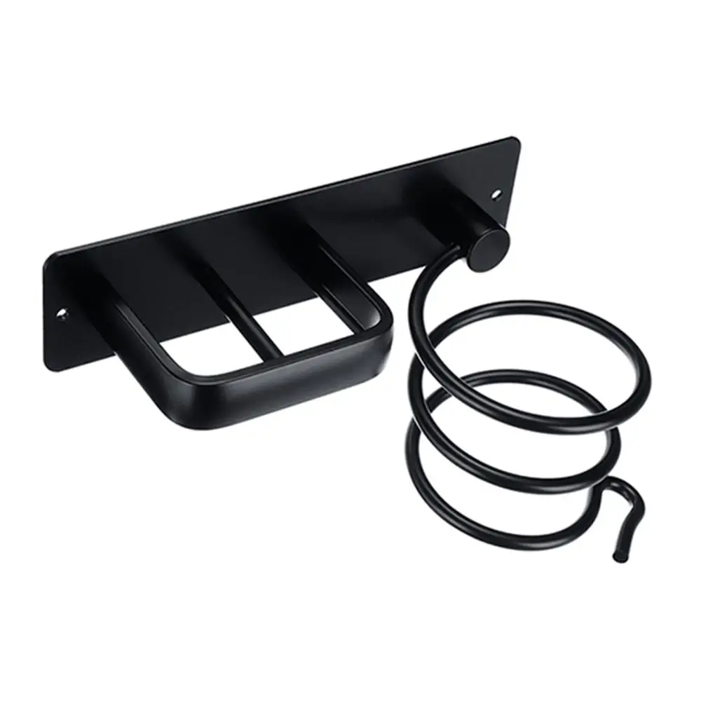 Black Сушилка для волос с креплением в виде пуха, стеллаж для хранения, тонкое сверло из нержавеющей стали, установка, подставка для воздуходувки, держатель для ванной - Цвет: Black