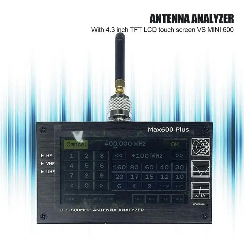 

Multifunction Max600 Plus HF / VHF / UHF 0.1-600MHZ TFT Tester Vector Network Analyzing Tool Durable Spectrum Analyzers